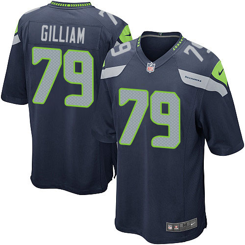 Men's Game Garry Gilliam Nike Jersey Navy Blue Home - #79 NFL Seattle Seahawks